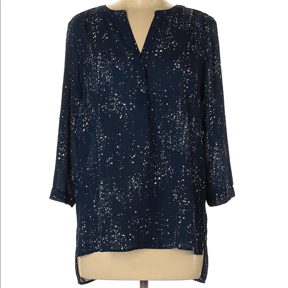 Navy blue and white speckled blouse- Medium